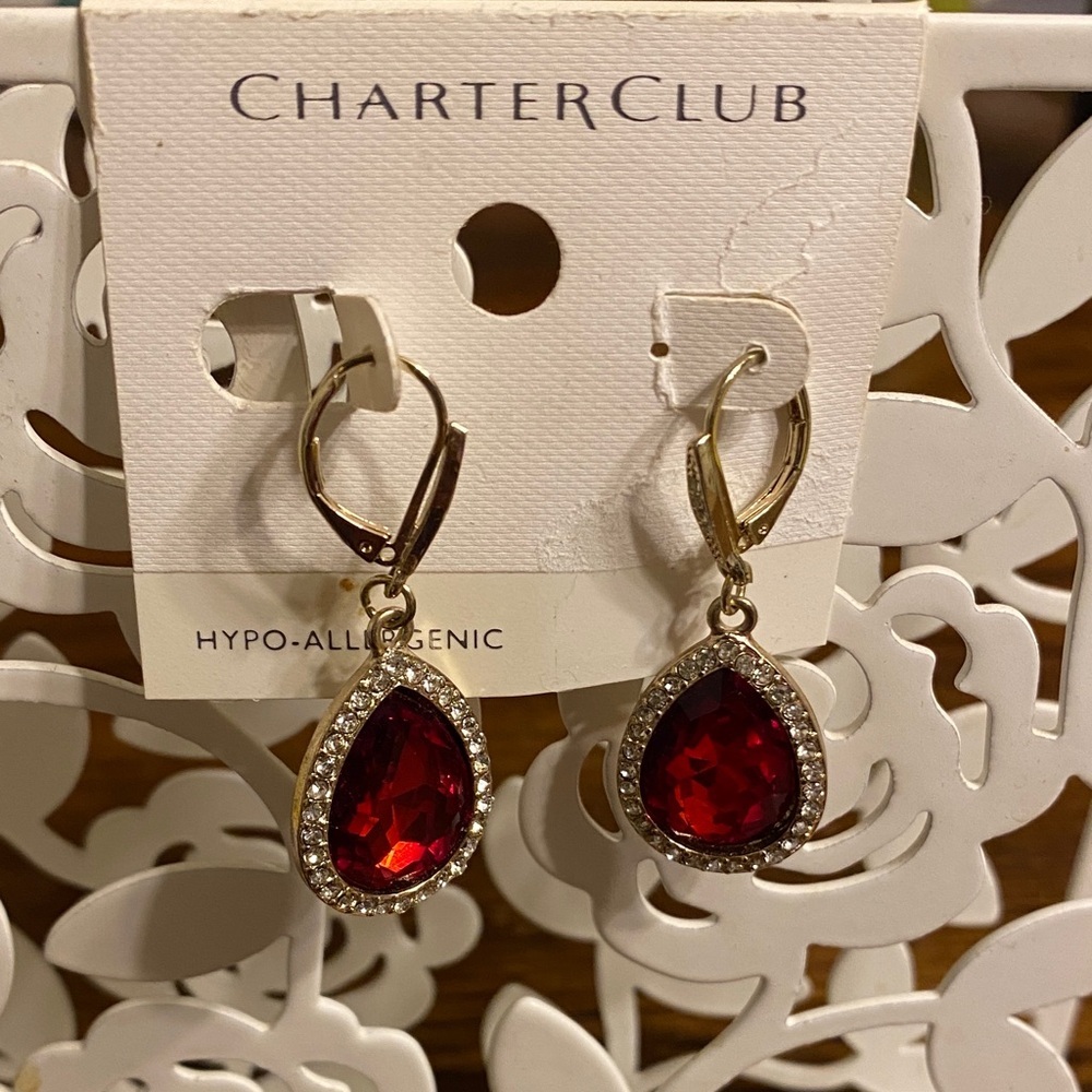 Charter Club Gold and Red Teardrop Earrings